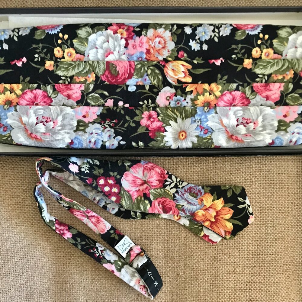 Floral Cotton Cummerbund Set with Bow Tie Wedding Formal